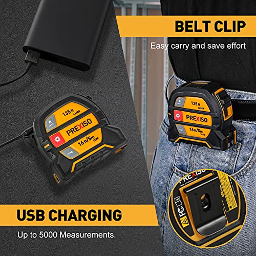 Buy now PREXISO 2-in-1 Laser Tape Measure, 135Ft Rechargeable Measurement Tool & 16Ft Measuring Movable Magnetic Hook - Pythagorean, Area, Volume, Ft/Ft+in/in/M Unit NOT Digital at indiglob india
