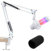 Microphone Wall Mount Boom Arm - Microphone Wall Mount for Mic holder，Horizontal Mounting Wall，Space Saving Desktop Metal Mic Stand Clamp by SUNMON - White Mic Boom Arm