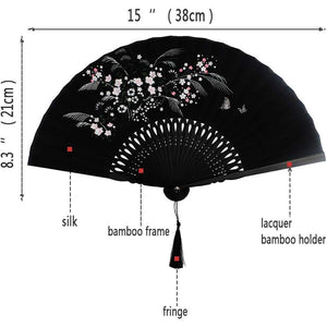 Wobe Grassflowers Folding Hand Fan - Fabric Sleeve Protection - Birthday Gifts - Chinese/Japanese Vintage Style - Home Decorations