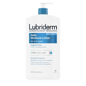 Lubriderm Fragrance Free Daily Moisture Lotion + Pro-Ceramide, Shea Butter & Glycerin, Face, Hand & Body Lotion for Sensitive Skin, Hydrating Lotion for Healthier-Looking Skin, 24 fl. oz