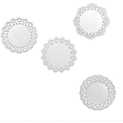 Metal Die Cuts Set Include 4 Different Patterns Round Lace Flower Border Cutting Dies Cut Stencils for Scrapbooking Photo Album Decorative Embossing Paper Dies for Card Making Template (Silver)