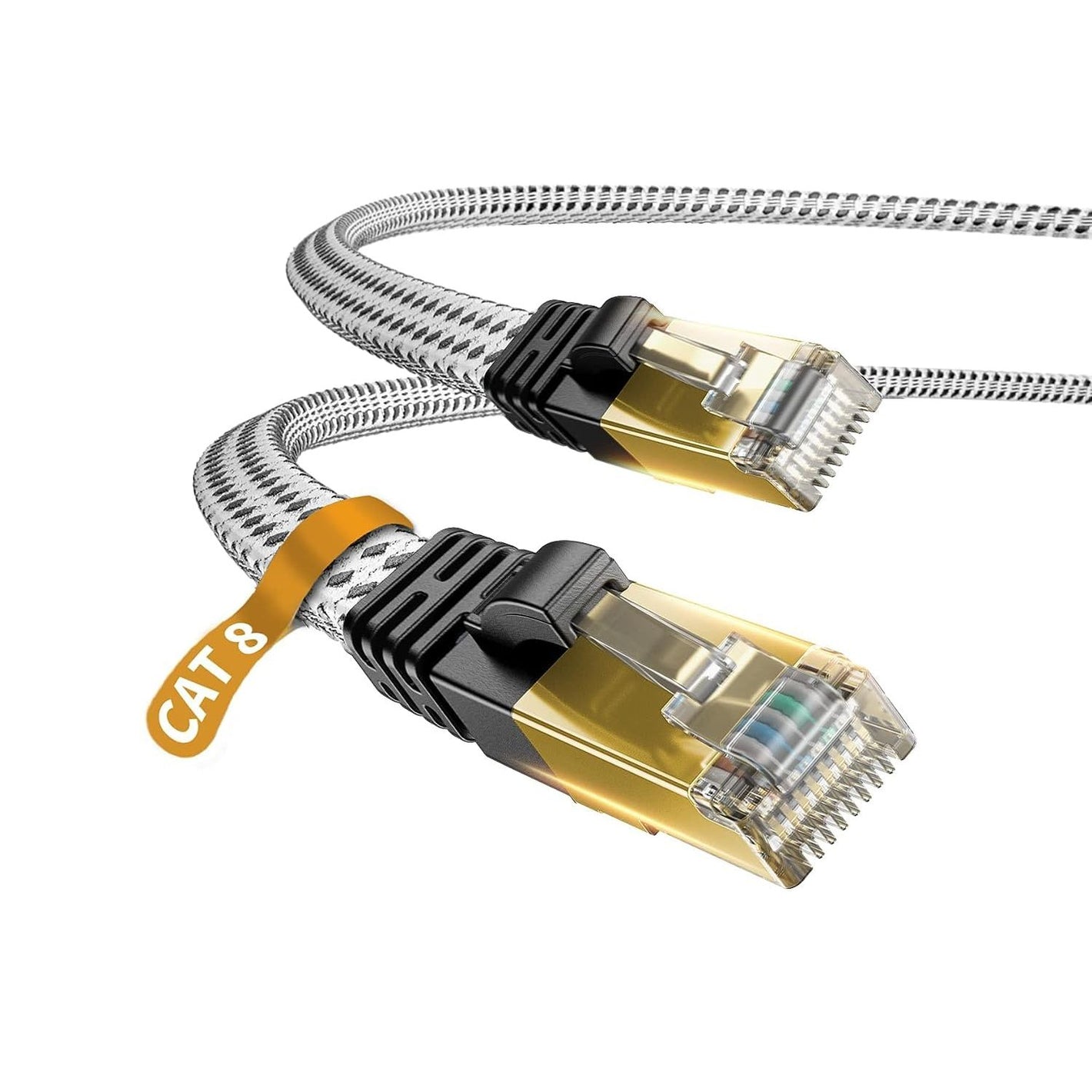 Cat 8 Ethernet Cable, 1.6FT Nylon CAT8 High Speed Professional Gold Plated Plug STP Wires CAT 8 RJ45 Ethernet Cable 3FT 10FT 15FT 26FT 50FT 66FT 100FT (White 1.6ft)