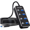 USB Hub, VKUSRA 7 Port USB Hub 3.0 with 4ft USB Long Cable, and Aluminum USB 3.0 Hub with Individual On/Off Switch and LED Indicator, USB Splitter for Laptop & PC, Power Adapter Not Included - USB HUB 4 PORTS