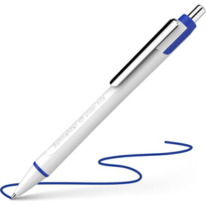 Schneider Slider Xite XB (Extra Broad) Ballpoint Pen, Refillable + Retractable, 1.4 mm, White Barrel w/Blue Accents, Blue Ink, Box of 10 Pens (133203)