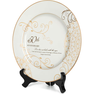 50th Anniversary Wedding Gifts for Couples Parents - 50 Year Marriage Plate with 24k Gold Foil, Golden Keepsake Gift, Ceramic 9 inch