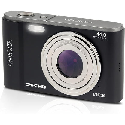 Minolta MND20 44MP Digital Camera – 2.7K Ultra HD Video, 16X Digital Zoom, Anti-Shake Stabilization, Time Lapse, Face Detection, 2.9-inch LCD Display – Lightweight Compact Camera (Black)