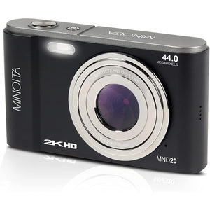 Minolta MND20 44MP Digital Camera – 2.7K Ultra HD Video, 16X Digital Zoom, Anti-Shake Stabilization, Time Lapse, Face Detection, 2.9-inch LCD Display – Lightweight Compact Camera (Black)