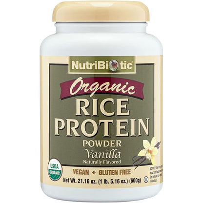 NutriBiotic Certified Organic Rice Protein Vanilla, 1 Lb. 5 Oz | Low Carbohydrate Vegan Protein Powder | Raw, Certified Kosher & Keto Friendly | Made Without Chemicals, GMOs & Gluten | Easy to Digest