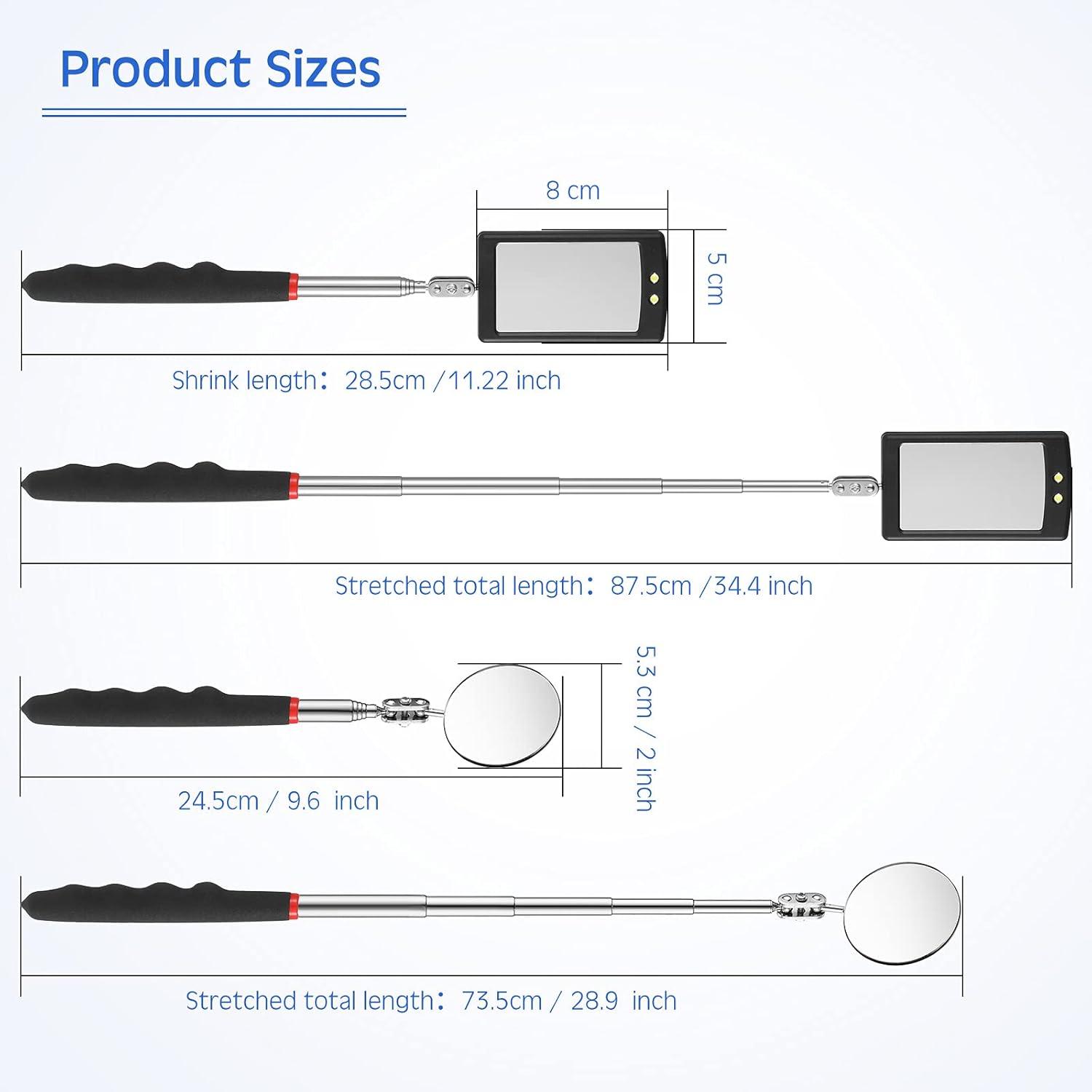 Buy now Frienda 2 Pieces Lighted Telescoping Inspection Mirror Flexible Retractable LED Automotive Extension Round Dental Mirror with Light Pickup Tools Valentine Birthday Gift for Men, Husband, Father at indiglob india