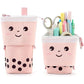 Cute Standing Pencil Case Pen Holder for Kids, Pop Up Stand UP Bubble Tea Pen Organizer Kawaii Stationary for Christmas Holiday New Year Office (Blue)