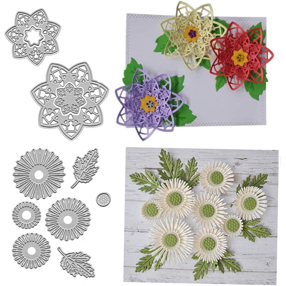 Metal 6 PCS 3D Flowers Cutting Dies,Six Flowers Leaves Die Cuts Embossing Stencils Template Mould for Card Scrapbooking and DIY Craft Album Paper Card Decor