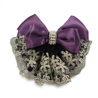 Lady Bow Hair Bun Net Snood Crochet Net Bun Hair Cover Hair Accessories Bowknot Decor Barrette Hair Clip Lace Flower Hair Accessories (Black)