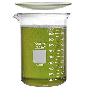 Buy now Corning Pyrex 1000-1L, 1000ml Glass Beaker with Corning Pyrex 9985-125, 125mm Watch Glass, Low Form Griffin, Double Scale (Single) at indiglob india
