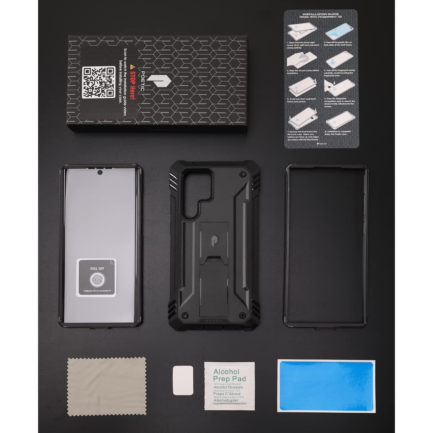 Buy now Poetic Revolution Case Compatible with Galaxy S22 Ultra 5G 6.8 inch, Full Body Rugged Shockproof Protective Cover Case with Kickstand, Built-in Screen Protector Work with Fingerprint ID, Black at indiglob india