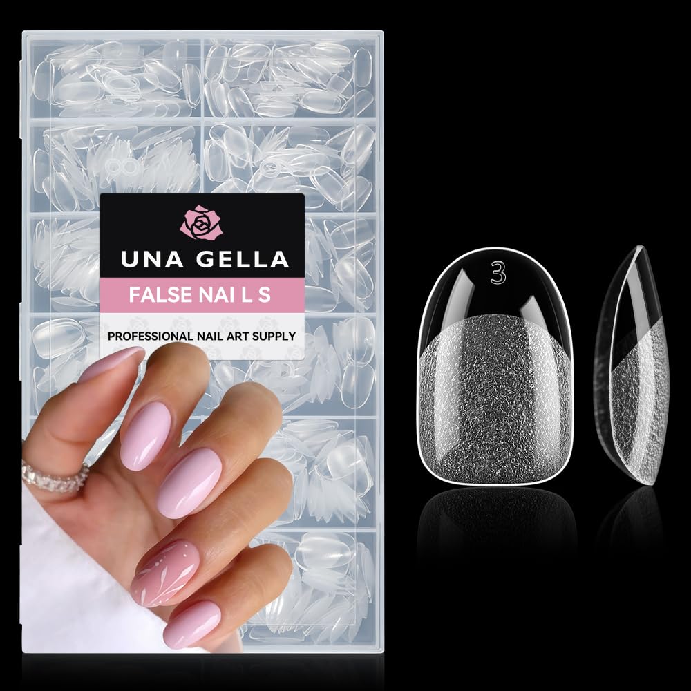Buy now UNA GELLA Almond Gel Nail Tips, 504PCS Pre Etched Clear Fake Nails Tips Medium Almond Shape - 12 Sizes Full Cover Soft Acrylic Press On Nail Extensions No C Curve Gift for Diy at Home Short Oval at indiglob india