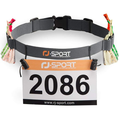 RJ-Sport Race Number Belt - Triathlon Race Belt Bib Holder with 6 Energy Gel Loops for Triathalon, Marathon, Running and Cycling