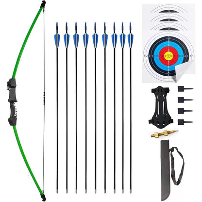 45" Youth Bow and Arrows Set for Kids 8-12 Teens Recurve Archery Beginner Gift Longbow Kit, Outdoor Hunting Play Gift Toys, 9 Arrows, 4 Target Face for Backyard Game Age 12-14 14-16