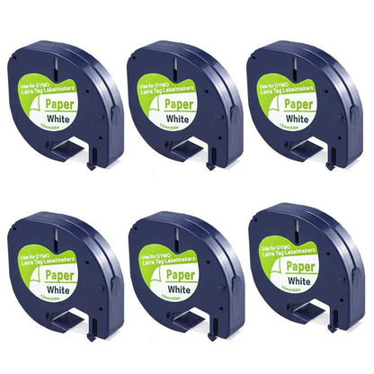 Buy now FlyLong 6pack Compatible Label Tape Replacement for DYMO Letratag 91330 Paper Refills 12mm x 4m (1/2 Inch x 13 Feet) Black on White Label Tapes 10697 for DYMO LetraTag Plus LT100H LT100T Label Makers at indiglob india