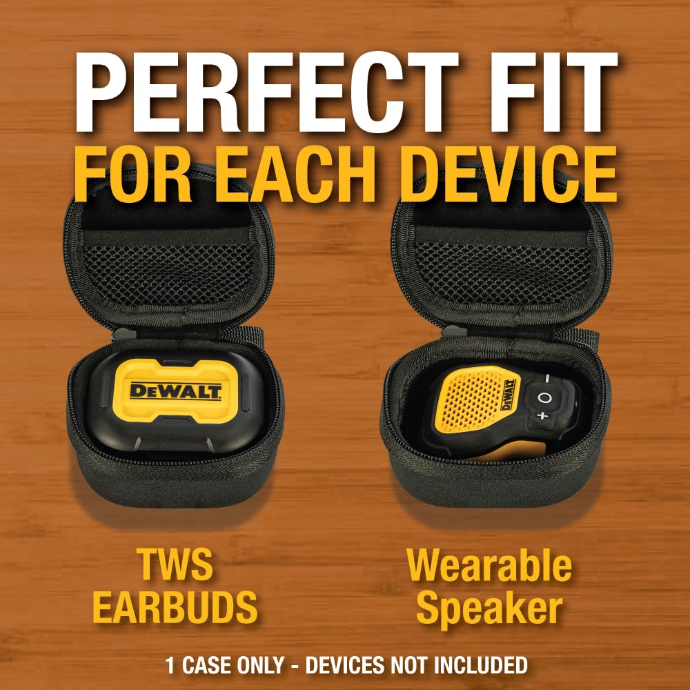 Buy now DEWALT Heavy Duty Protective Headphone Case for TWS Earbuds & Wearable Speaker, Compact Lightweight w/EVA Headphone Case Hard Shell, Shockproof, Water-Resistant, Soft Interior & Accessory Mesh Pocket at indiglob india