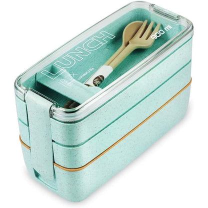 Iteryn Bento Box Lunch Box, 3-In-1 Compartment Lunch Containers - Wheat Straw, Leakproof Stackable Bento Lunch Box for Meal Prep