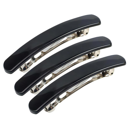 3 Pack Shiny Face Elegant Arched Triple Clipping French Barrettes Bow Tortoise Plastic Cover and Metal Clasp Style Bun Ponytail Clips for Thick Hair Chignon Hair Ornament (2.6" Black 2 Pack)