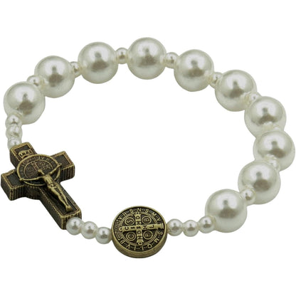 Catholica Shop - Catholic Religious Wear Elasticated Saint Benedict Bracelet Wooden Beads Decade Rosary Stretchable Bracelet for Men and Women