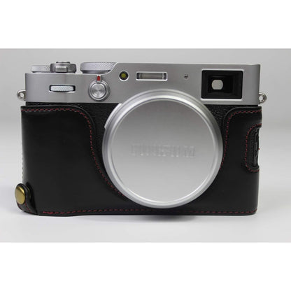 X100V Case, BolinUS Handmade PU Leather Half Camera Case Bag Cover Bottom Opening Version for Fujifilm Fuji X100V with Hand Strap (Coffee)