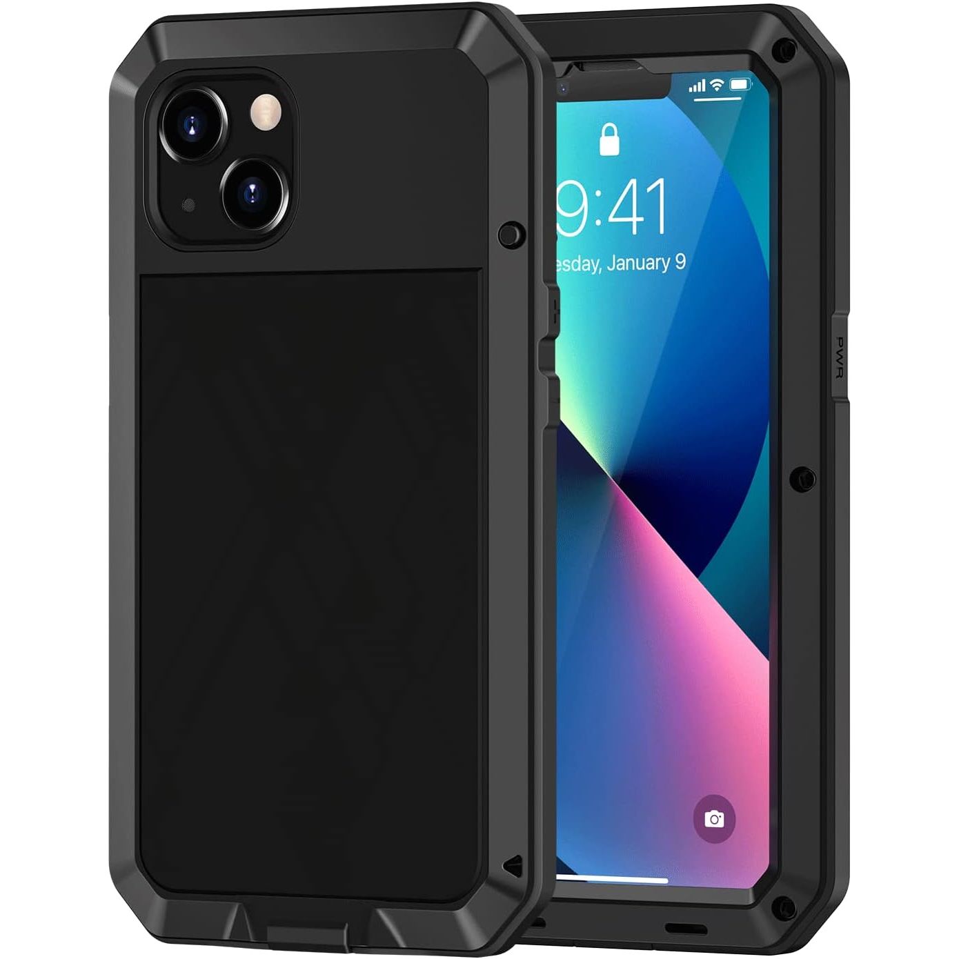 Lanhiem for iPhone 13 Metal Case, Heavy Duty Shockproof Tough Rugged Case with Built-in Glass Screen Protector, 360 Full Body Protective Cover for iPhone 13 6.1 inch, Black