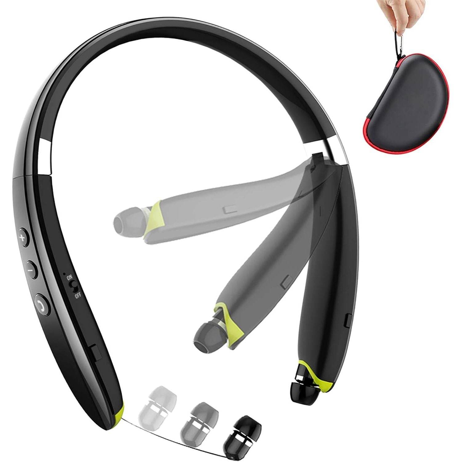 Bluetooth Headphones, Upgraded Foldable Wireless Neckband Headset with Retractable Earbuds, Noise Cancelling Stereo Earphones with Mic for Workout, Running, Driving (with Carry Case) - My Store