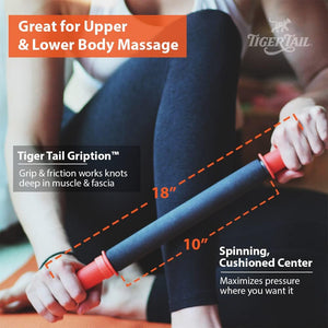 Tiger Tail 18in Massage Stick Portable Roller, Handheld, Deep Tissue Foam Roller, Body Massage and Myofascial Release Tool for Legs, Neck, Calves, Thighs, Shins & Back, The Original 18, Made in USA