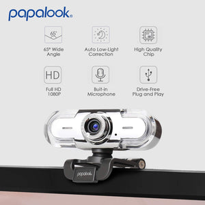 papalook PA452 Full HD 1080P Webcam with Microphone, Plug and Play USB Web Camera 65° View Angle for PC Computer Laptop Video Calling Online Class YouTube Zoom Meeting Teams, Compatible with Windows