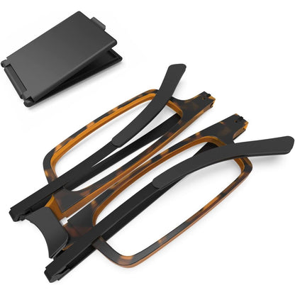 Case Upgrade-Ultra-light and Thin Foldable Reading Glasses Folding Readers for Men Women Compact Portable Rectangle Eyewear Case (Black, 2.0)