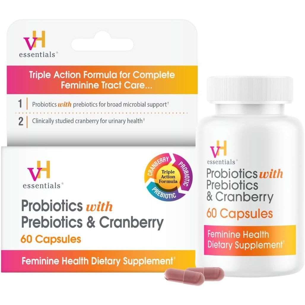 vH Essentials Probiotics for Women with Prebiotics, Cranberry & Vitamin C - 60 Capsules (30 Day Supply) - Women's Probiotics Support Gut Balance, Feminine Health & Urinary Tract Health for Women