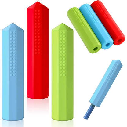 Eersida 6 Pieces Sensory Chew Pencil Toppers Set Chewable Pencil Toppers Chew Toys for Sensory Kids Boys and Girls, Oral Motor Needs(Red, Blue, Green)