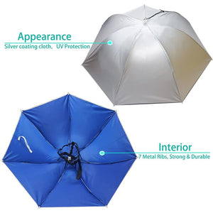 Umbrella Hat, 37 inch Fishing Umbrella Hat Hands Free Foldable UV Protection Umbrella Cap Adjustable Headwear for Fishing Golf Camping Beach Gardening Sunshade Outdoor