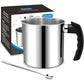 Candle Making Pouring Pot, DINGPAI 44oz Double Boiler Wax Melting Pot, 1pc Spoon, 304 Stainless Steel Candle Making Pitcher, Silver Color with Heat-Resistant Handle and Dripless Pouring Spout Design