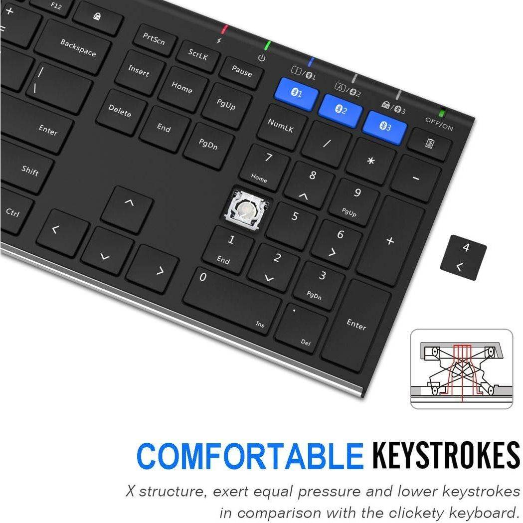 Arteck HB192 Universal Bluetooth Keyboard Multi-Device Stainless Steel Full Size Wireless Keyboard for Windows iOS Android Computer Desktop Laptop Surface Tablet Smartphone Rechargeable Battery - My Store