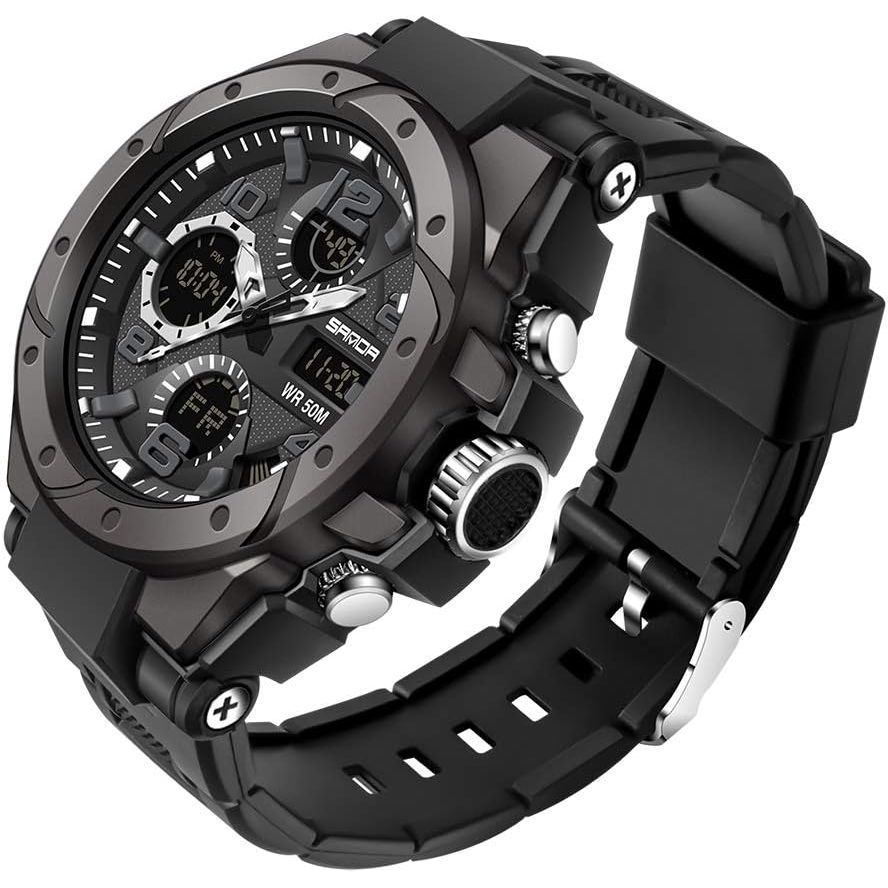 AIMES Mens Watches Sports Outdoor Waterproof Military Watch for Men Tactical Watch Analog Digital Date Alarm Stopwatch Multi-Function Tactics Big Face Wristwatch for Men