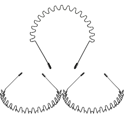 3 Pack Unisex Hair Band Metal Headband Black Head Band Spring Wavy Nonslip Men Women Sports Fashion Headwear (Small Spring)