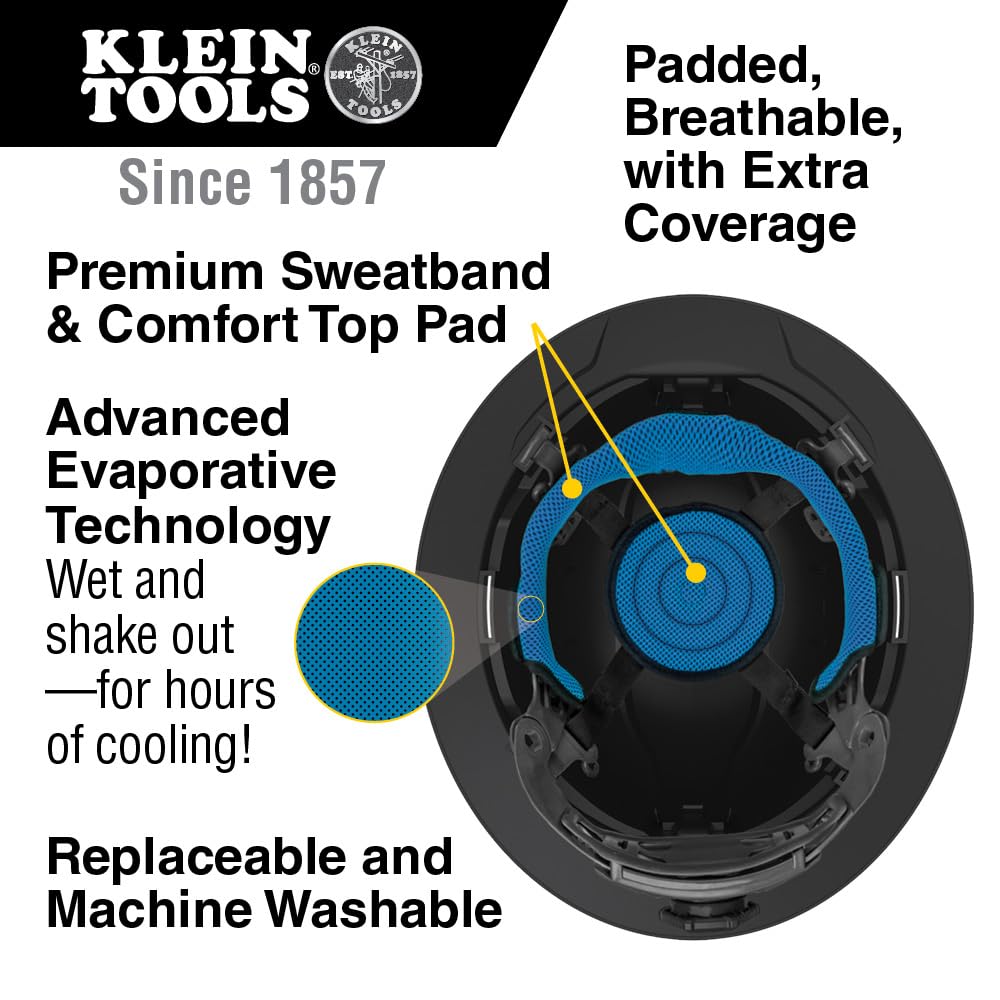 Buy now Klein Tools 60347 Hard Hat, Vented Full Brim, Class C, Premium KARBN Pattern, Rechargeable Lamp, Padded Sweat-Wicking Sweatband, Top Pad at indiglob india
