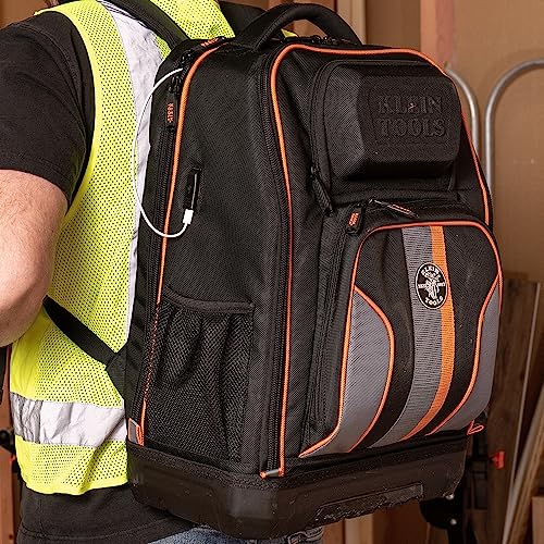 Buy now Klein Tools 62805BPTECH 28-Pocket Laptop Backpack Tool Bag, Tradesman Pro Extra-Large Tech Tool Backpack with Molded Bottom, Charging Port at indiglob india