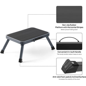 Buy now Ollieroo Metal Folding Step Stool, Wide One Step Stool with Non Slip Rubber Platform, 7 inch One Step Ladder, Max Load 330 lbs for Adults Kids, Portable Foot Stool for Kitchen Bedroom（Grey） at indiglob india