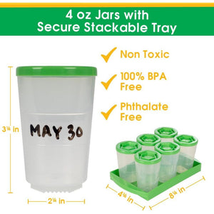 Baby Food Storage Containers with Write What You Want Lids, 6 Pack - 4oz Reusable, Stackable, Leakproof Plastic Jars w Tray- Freezer, Microwave & Dishwasher Safe-BPA/PVC Free, Safe Babyfood, Gift