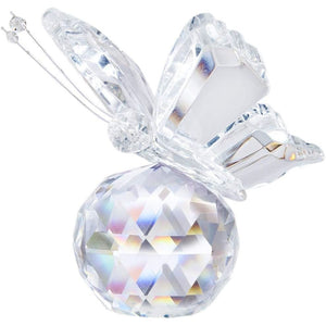 H&D Crystal Flying Butterfly with Crystal Ball Base Figurine Collection Cut Glass Ornament Statue Animal Collectible (Clear)