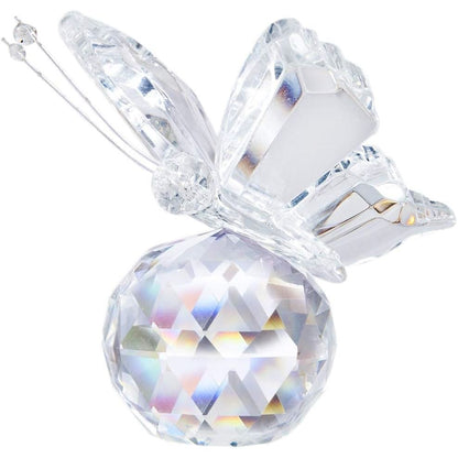 H&D HYALINE & DORA Pink Crystal Flying Butterfly with Crystal Ball Base Figurine Collection Cut Glass Ornament Statue Animal Collectible