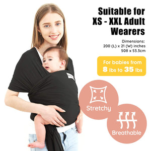 Acrabros Baby Wrap Carrier,Hands Free Baby Carrier Sling,Lightweight,Breathable,Softness,Perfect for Newborn Infants and Babies Shower Gift,Black