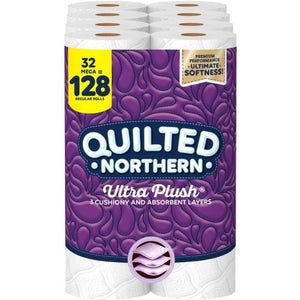 Quilted Northern Ultra Plush Toilet Paper, 32 Mega Rolls = 128 Regular Rolls, 3-Ply Bath Tissue (Packaging May Vary), 8 Count (Pack of 4)