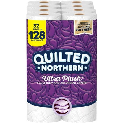 Quilted Northern Ultra Plush Toilet Paper, 32 Mega Rolls = 128 Regular Rolls, 3-Ply Bath Tissue (Packaging May Vary), 8 Count (Pack of 4)