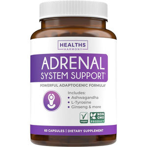 Adrenal System Support & Cortisol Manager (2 Month Supply) Powerful Ashwagandha & L-Tyrosine Fatigue Supplement - Maintain Balanced Cortisol Levels, Health, & Stress Relief - Non-GMO - 60 Capsules