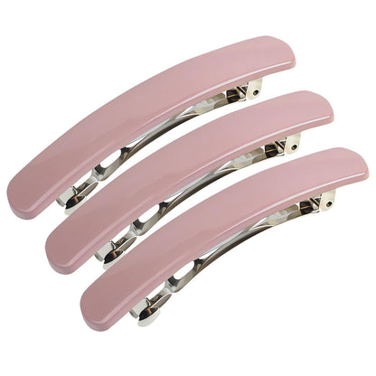 3 Pack Shiny Face Elegant Arched Triple Clipping French Barrettes Bow Tortoise Plastic Cover and Metal Clasp Style Bun Ponytail Clips for Thick Hair Chignon Hair Ornament (2.6" Black 2 Pack)